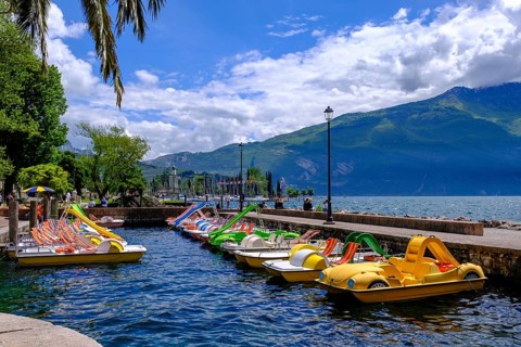 Pedal boat hire, Marina del Brolio, Riva del Garda, Lake Garda, Trentino, Trentino-Alto Adige,