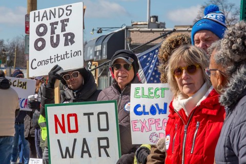 Detroit, Michigan USA - 28 March 2026 - People gathered at more than 100 'No Kings' rallies across
