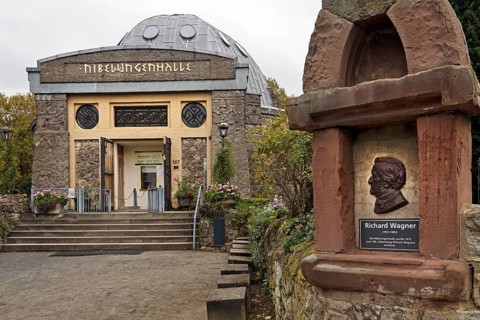 Nibelungenhalle with relief by Richard Wagner, Königswinter, North Rhine-Westphalia, Germany