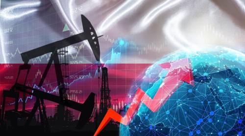 Global oil growth with Polish flag. International oil exports with Poland flag on the economic