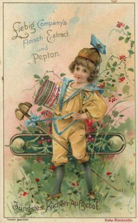 Picture series Recent kitchen line-up, A child in a yellow sailor suit stands in a flower meadow