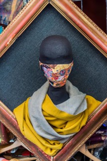 Depiction with corona mask, corona, mask, colourful, fabric mask