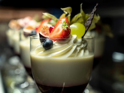 Panna cotta with white cream and fruit, Cakes and desserts, Confectionery, Bakery, Patisserie