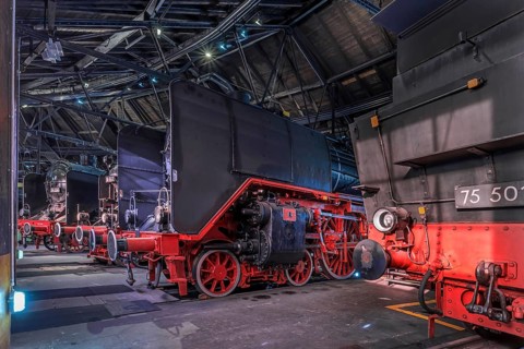 Steam locomotives in the Ringlokschuppen, German Steam Locomotive Museum, Neuenmarkt, Upper