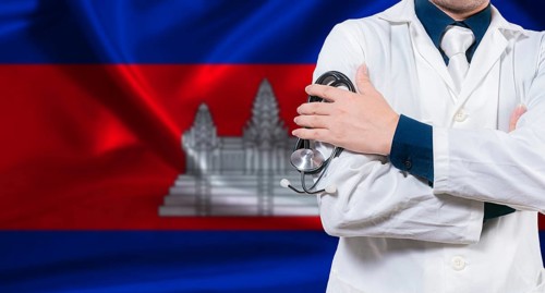 Cambodian national health system, Medical professional holding sthetoscope isolated