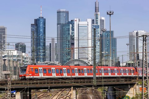 Train of the S-Bahn Rhein-Main of Deutsche Bahn DB Regio leaving Frankfurt Central Station in