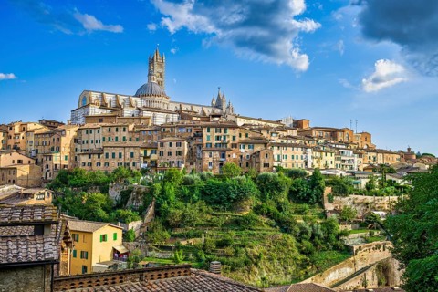 View of old town centre with cathedral, Siena, Tuscany, Italy