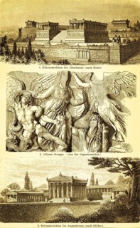 Excavations of Pergamon, ancient Greek city founding in present-day Turkey, reconstruction of the