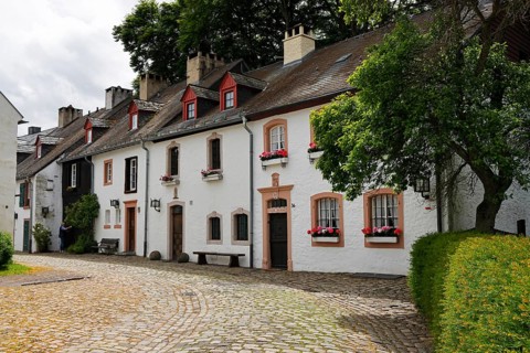 Historic houses, romantic alley, Burgbering in Kronenburg, Euskirchen district, Eifel, North