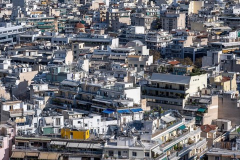 View over the sea of houses of Athens, Athens, Attica, Greece