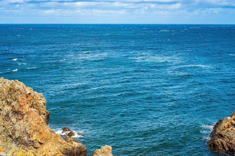 Picturesque coastal scenery with a view of the sea on the Kullen Peninsula (Kullaberg) in Scania,