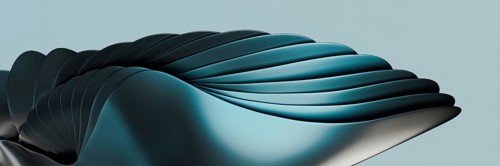 Abstract digital artwork in 3D featuring smooth curves and flowing lines in soft metallic blue and