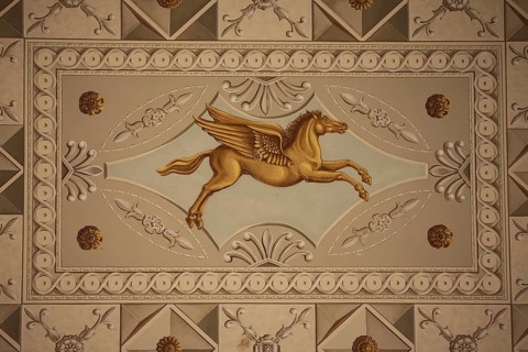 Ceiling painting with pegasus and ornaments, arts and crafts, UNESCO Roman House, Ilmpark, Weimar,