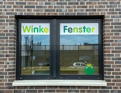 Daycare centre, Winke Fenster, where parents can say goodbye to their children after dropping them