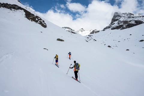 Ski tourers on the ascent, Graubünden Haute Route, Albula Alps, Rhaetian Alps, Graubünden,