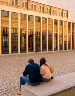 Tourists and street art at museums on Museum Island, Berlin, Germany
