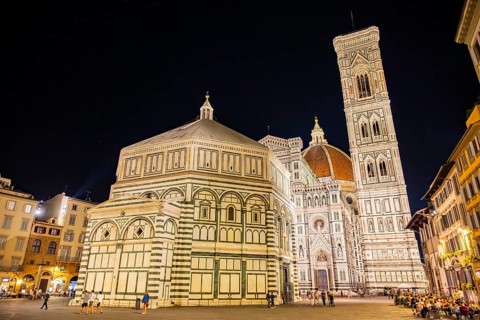 Church Santa Maria Novella in Florence at night, UNESCO World Heritage Site, Tuscany, Italy