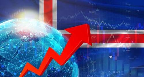 Global financial growth with Iceland flag. Financial growth with Iceland flag on economic