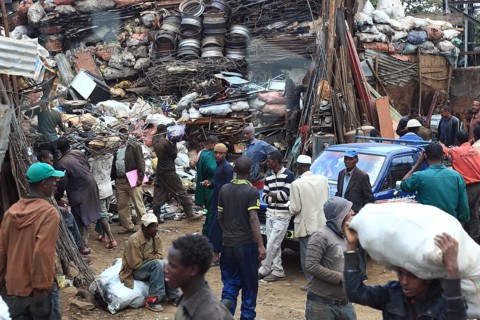Addis Ababa, the Mercato in the Addis Ketema neighbourhood, recycling of scrap metal, old market