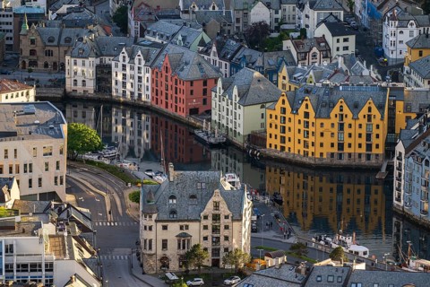 View of Art Nouveau houses, Alesund, Ålesund, Møre og Romsdal, Norway