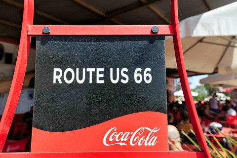 Vintage style decorative advertising sign, Route 66 with Coca-Cola logo, Tabernas, Andalusia, Spain