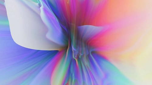 Dynamic display of holographic 3D extrusions, radiating in a gradient of vibrant colors, ideal for