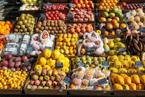 Display outside Brothers Fruit and Vegetables shop, East Dulwich, London, England, UK