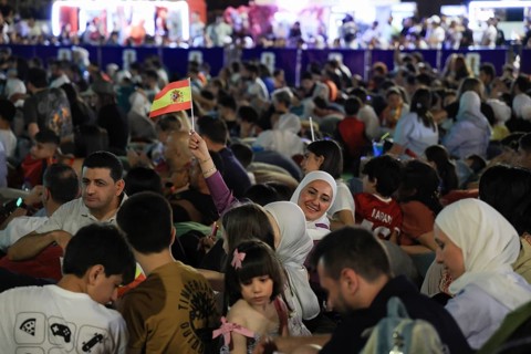 Damascus, Syria - July 19, 2026: Thousands of Spanish and Argentine football fans gather in