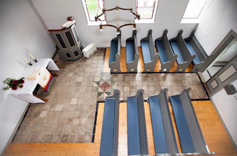 Huguenot church building, Friedrichsdorf, Hofgeismar, Weserbergland, Hesse, Germany
