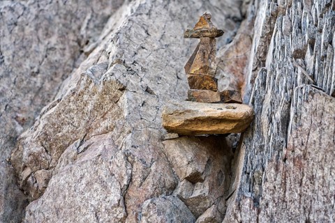 Cairn at Lake Edersee at low tide, Hesse, Germany