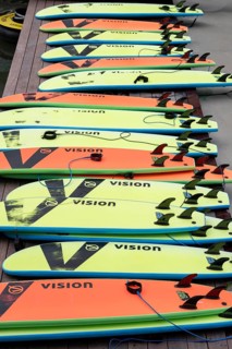 Surfboards, fins, surfing facility in the city centre of Rotterdam, Rif010, supposedly the world's