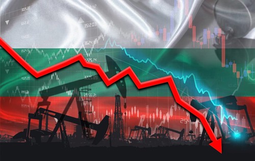Crude crisis with Bulgarian flag on financial graph. Fall oil price with flag of Bulgaria on