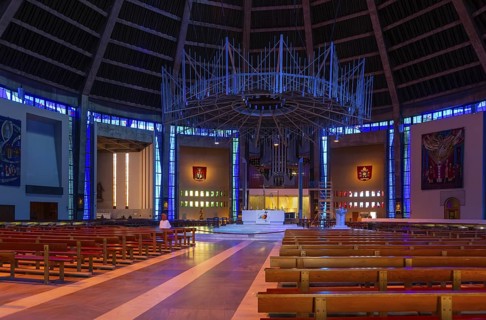 Modern interior of Roman Catholic cathedral church, Metropolitan Cathedral of Christ the King, city