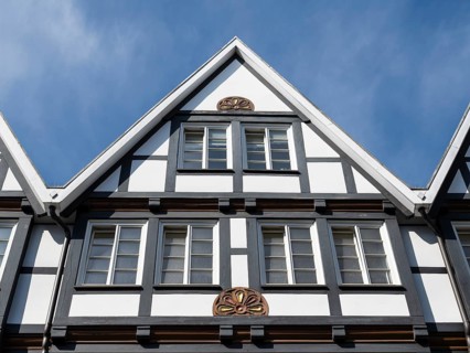 Historisches gabled house, detail, half-timbered house, pedestrian zone, Brüderstraße, Soest,