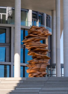 Bronze sculpture by Tony Craag at the entrance to the completed Elisabeth Lüders House on