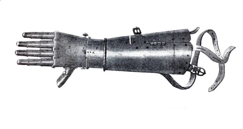 Historical illustration of the second iron hand of the knight Götz von Berlichingen, which was made