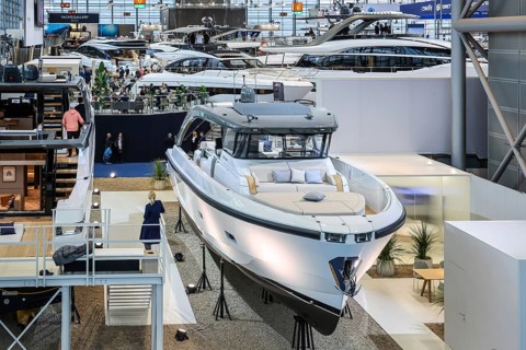 Düsseldorf, North Rhine-Westphalia, Germany, Luxury yachts at the boot Düsseldorf trade fair