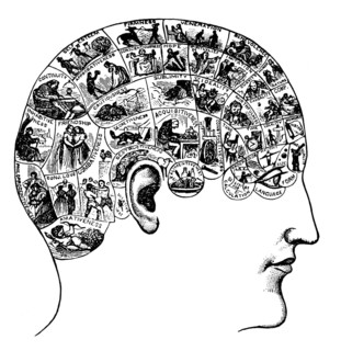 Phrenological Chart, head with mental and moral faculties, 19th century