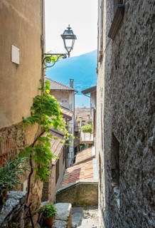 Narrow street, Corenno Plinio, Lake Como, Lago di Como, Italy