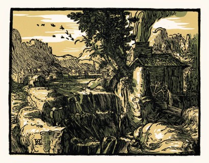 Hendrick Goltzius, Landscape with a waterfall, ca 1597–1600, digitally restored