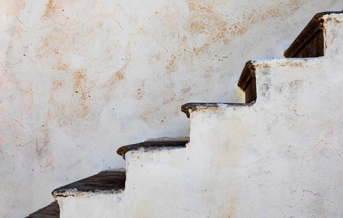 White staircase by a house wall, Kissamos, West Crete, Crete, Greece