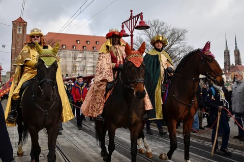 WROCLAW, POLAND - JANUAR 6, 2017: Annual Three Kings Day Parade during religious holiday