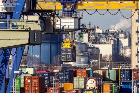 The port of Mannheim is one of the most important inland ports in Europe. The harbor basins stretch