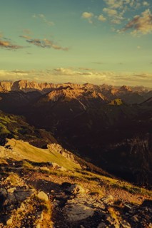 Thaneller summit at sunset in the Lechtal valley in Tyrol with a wonderful view of the surrounding