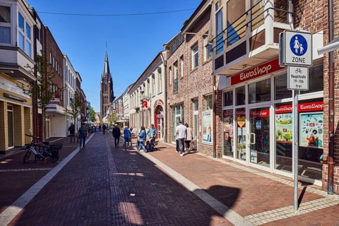 Pedestrian zone, general architecture, residential buildings and commercial buildings, pedestrian