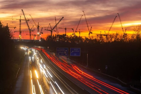 ESMC construction site of the new chip factory on the A4 in the evening, Dresden, Saxony, Germany