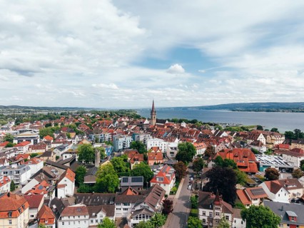 Aerial view of the town of Radolfzell am Lake Constance with the Radolfzeller Münster, Konstanz