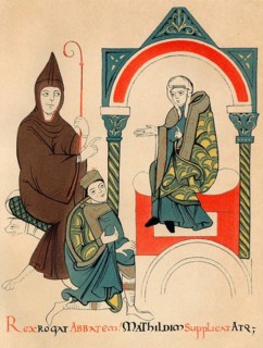 Emperor Henry IV asking Matilda of Tuscany and Abbot Hugo of Cluny for mediation, Walk to Canossa,