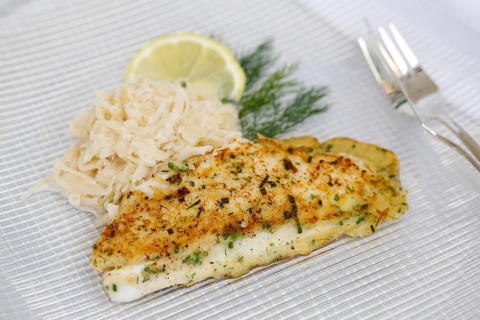 Swabian cuisine, fillet of Lake Constance whitefish with herbs and creamed cabbage, sauerkraut,