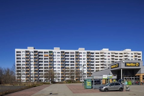 Refurbished prefabricated buildings from the GDR era, Dresden, Saxony, Germany